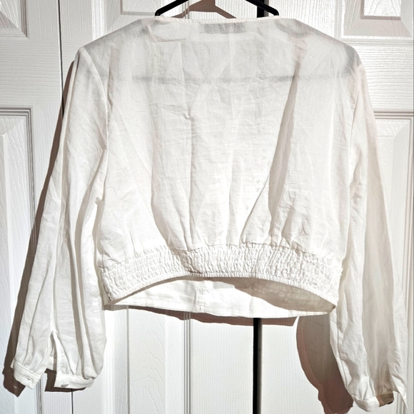 Zara Linen Crop Top | White Size Large | Long Sleeve - Picture 5 of 5